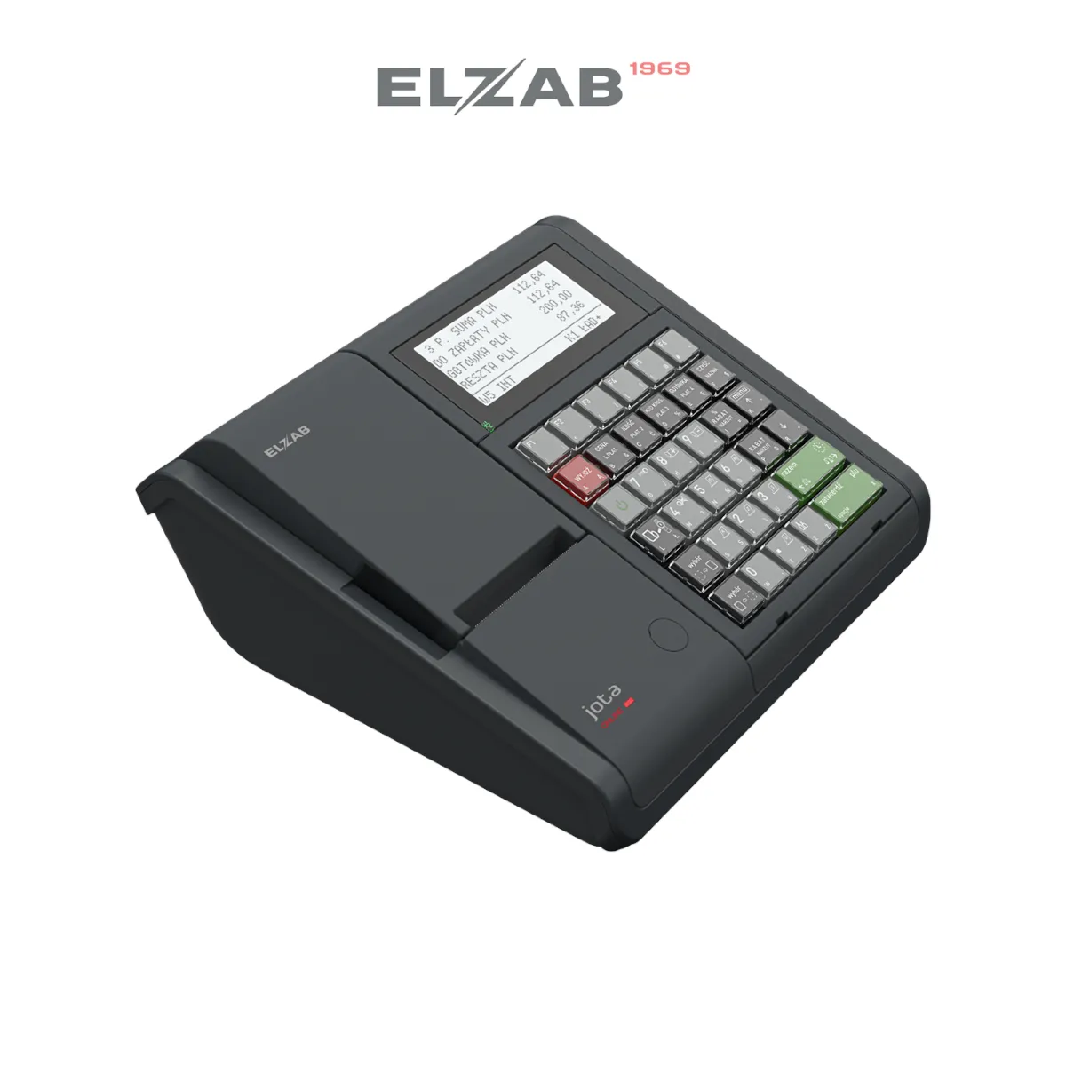Kasa fiskalna ELZAB Jota - widok z boku pod kątem