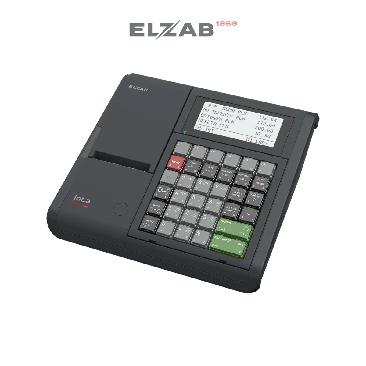 Kasa fiskalna ELZAB Jota - widok z boku pod kątem