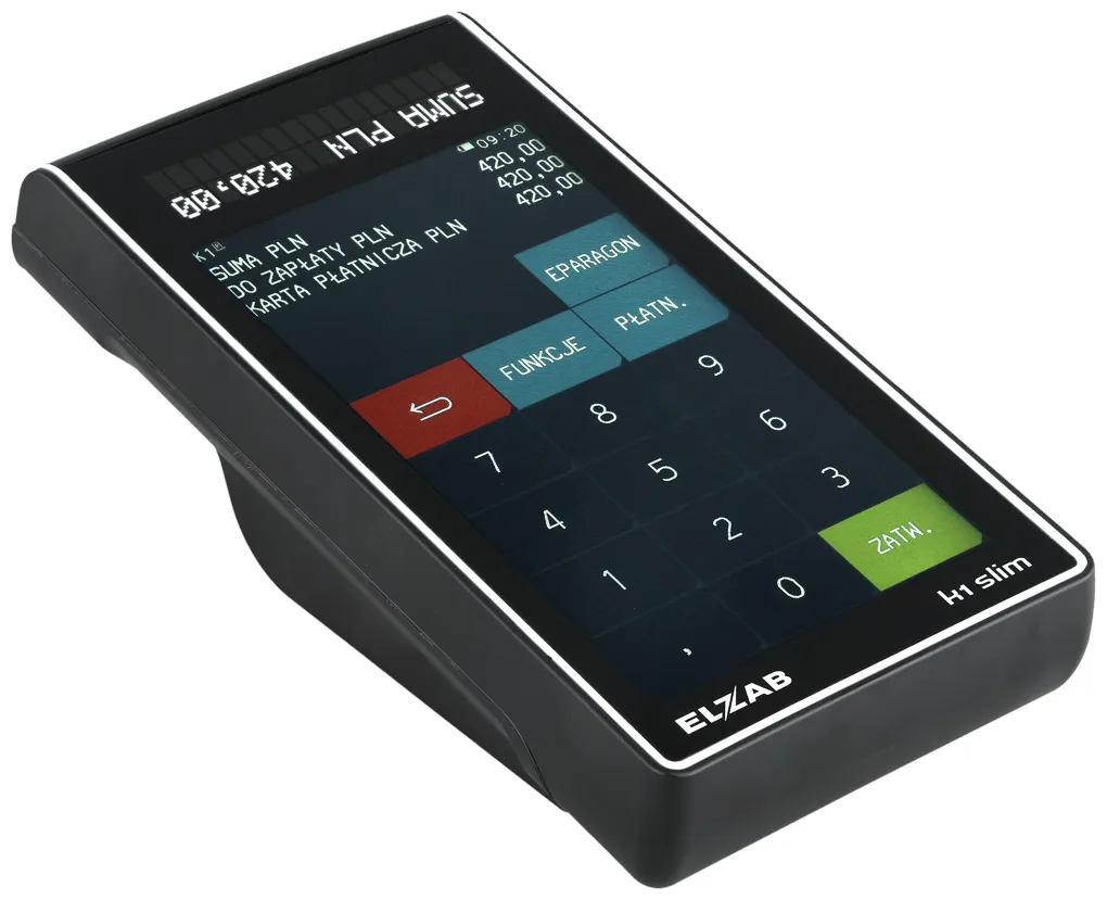 Kasa fiskalna ELZAB K1 SLIM ONLINE BT/GPRS – widok z góry pod kątem