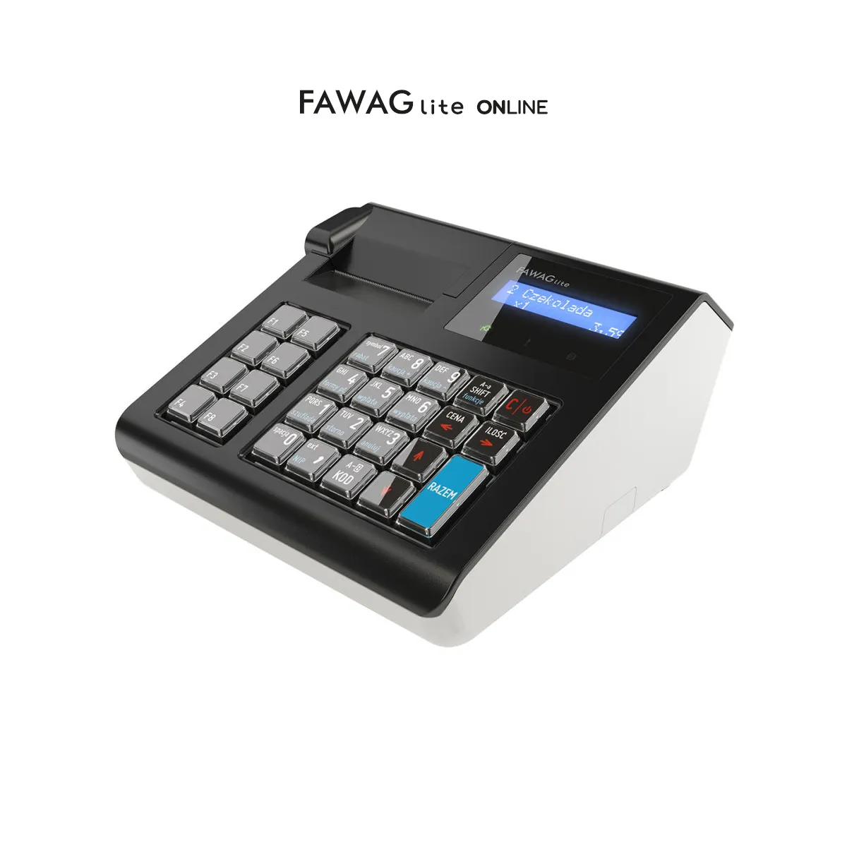 Kasa fiskalna FAWAG LITE ONLINE - widok z przodu pod kątem