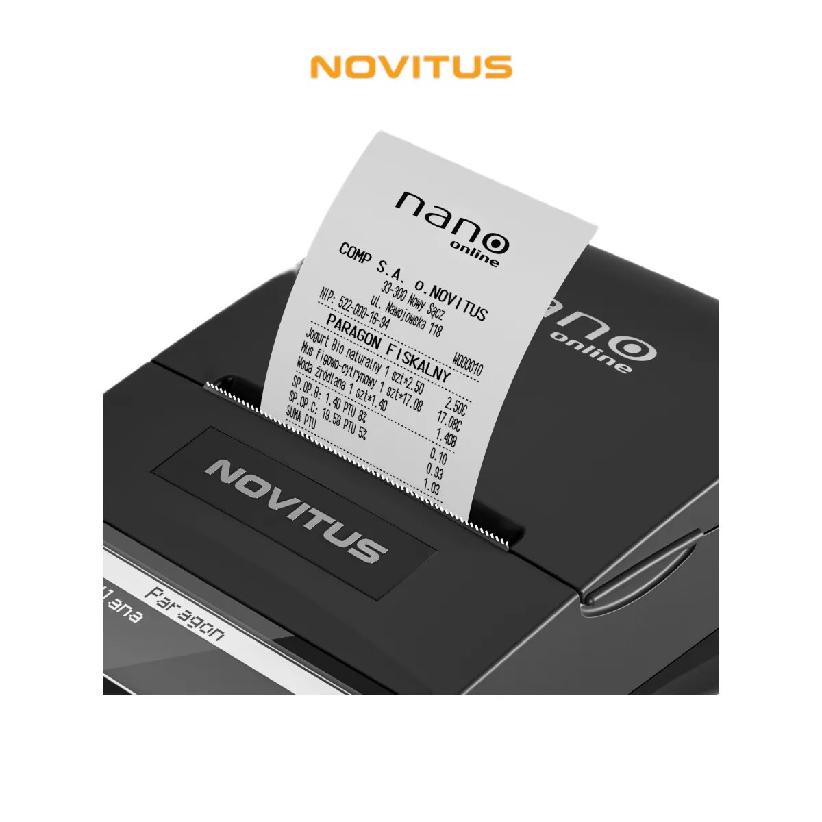 Kasa fiskalna NOVITUS NANO ONLINE - widok wydruku paragonu