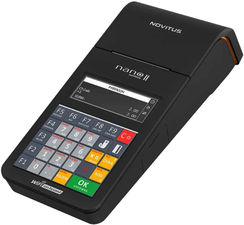 Kasa fiskalna Novitus NANO ONLINE – widok z góry po skosie