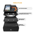 Kasa fiskalna NOVITUS NEXT PRO ONLINE wersja BUS GSM24 - widok przekroju z zaczepem do bazy + szuflada