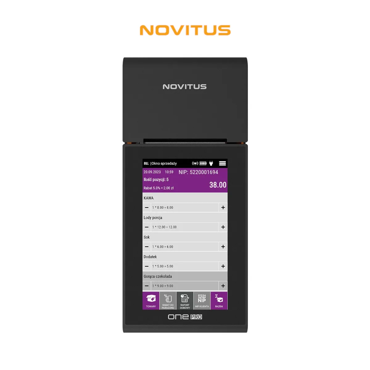 Kasa fiskalna NOVITUS ONE PRO - widok z góry