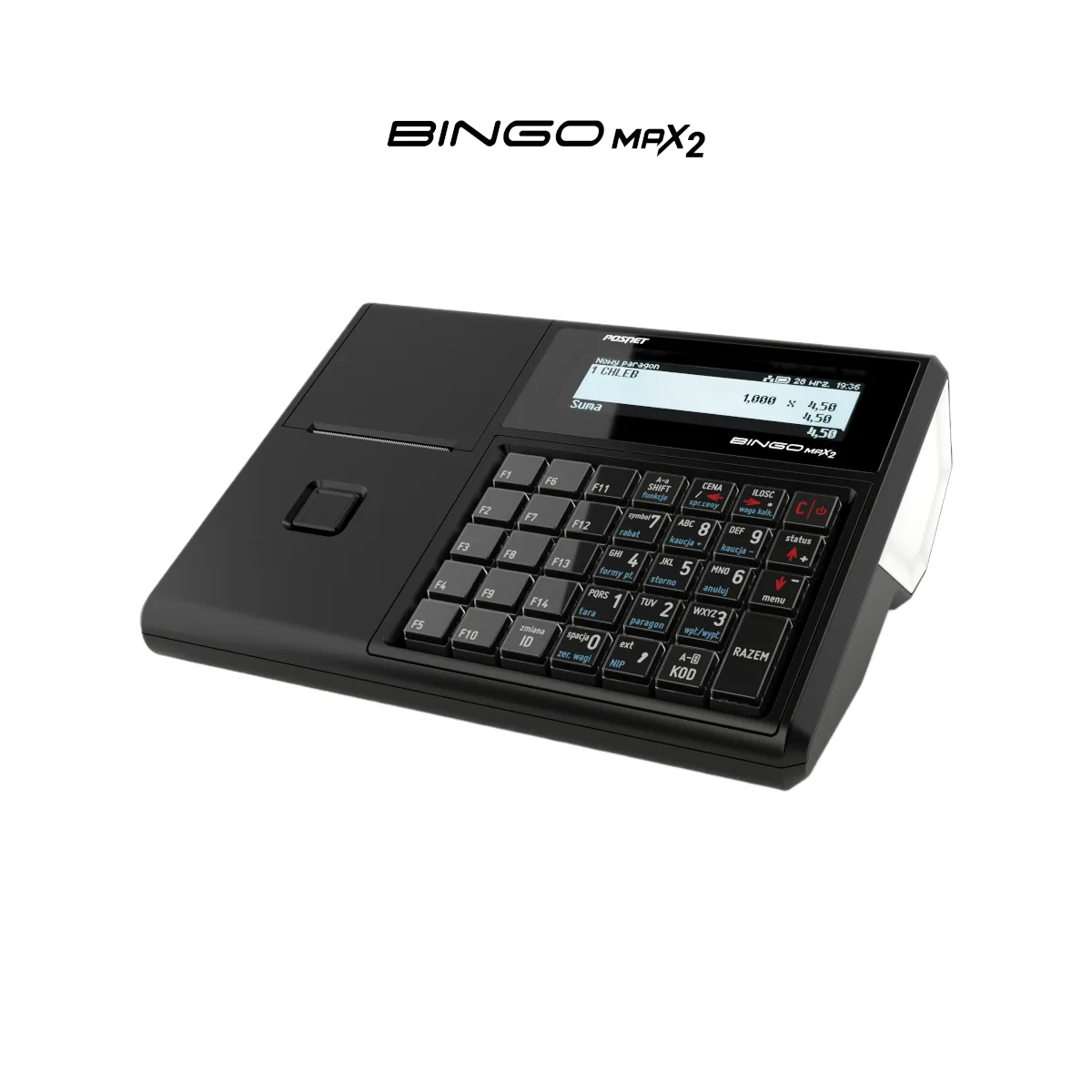 Kasa fiskalna POSNET BINGO MAX2 - widok z przodu pod kątem