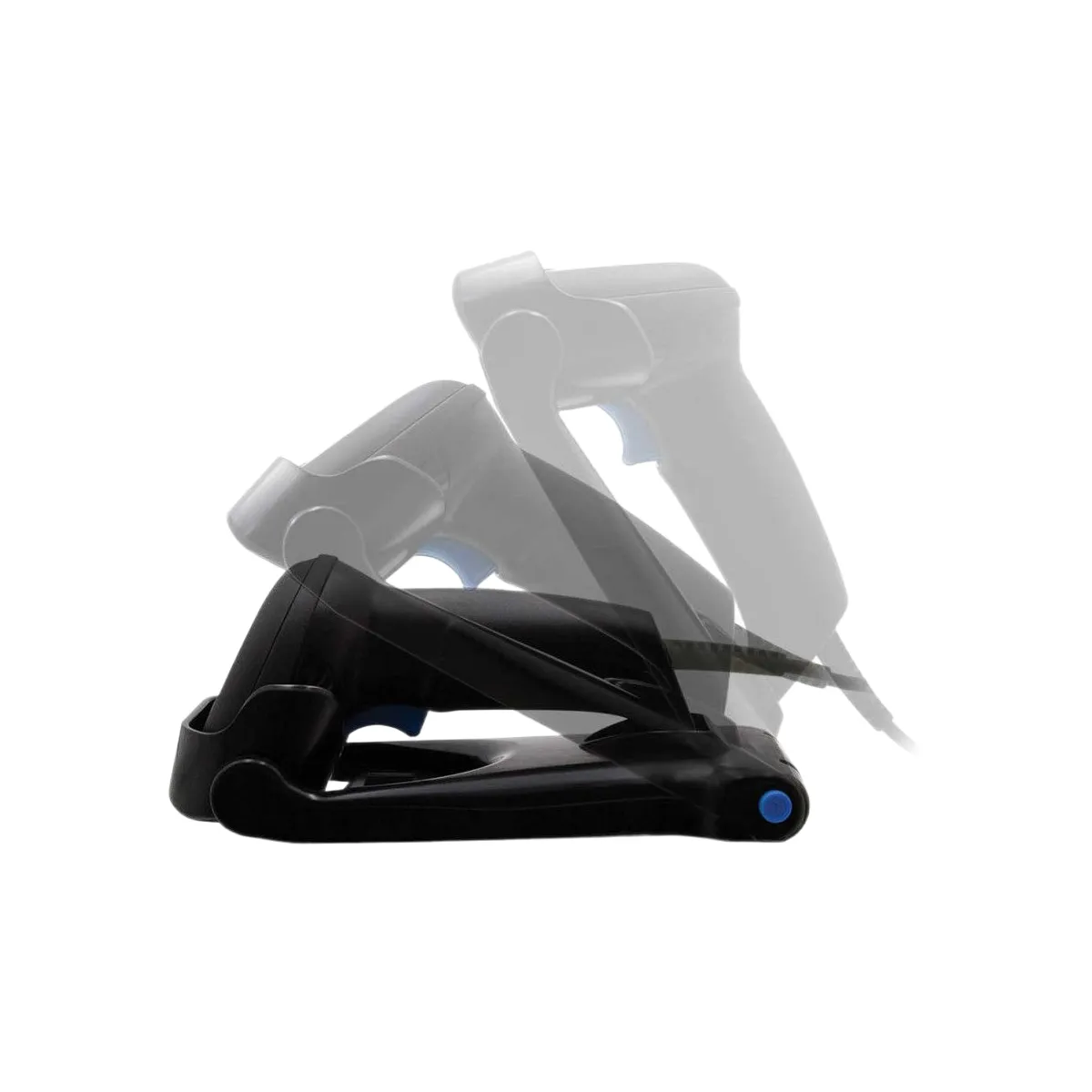 Czytnik kodów kreskowych DATALOGIC QD2200 - widok z boku z poświatą pokazującą możliwości ustawienia czytnika pod różnymi kątami