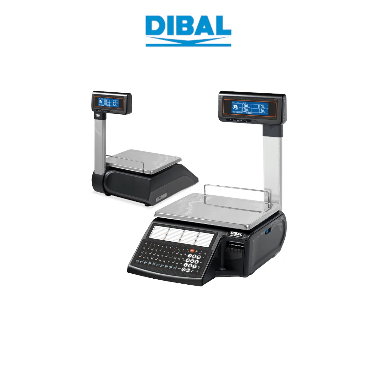 Waga etykietująca DIBAL D-545T - widok z przodu oraz z tyłu pod kątem