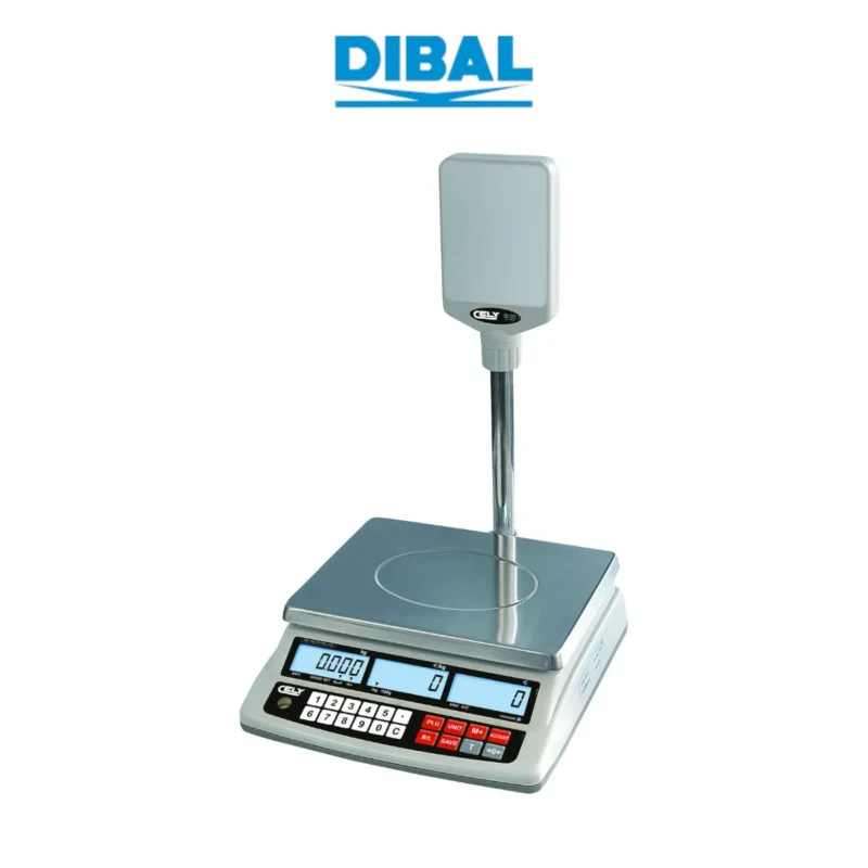 Waga kalkulacyjna DIBAL SPC-T - widok z przodu pod kątem z zamontowanym wysięgnikiem