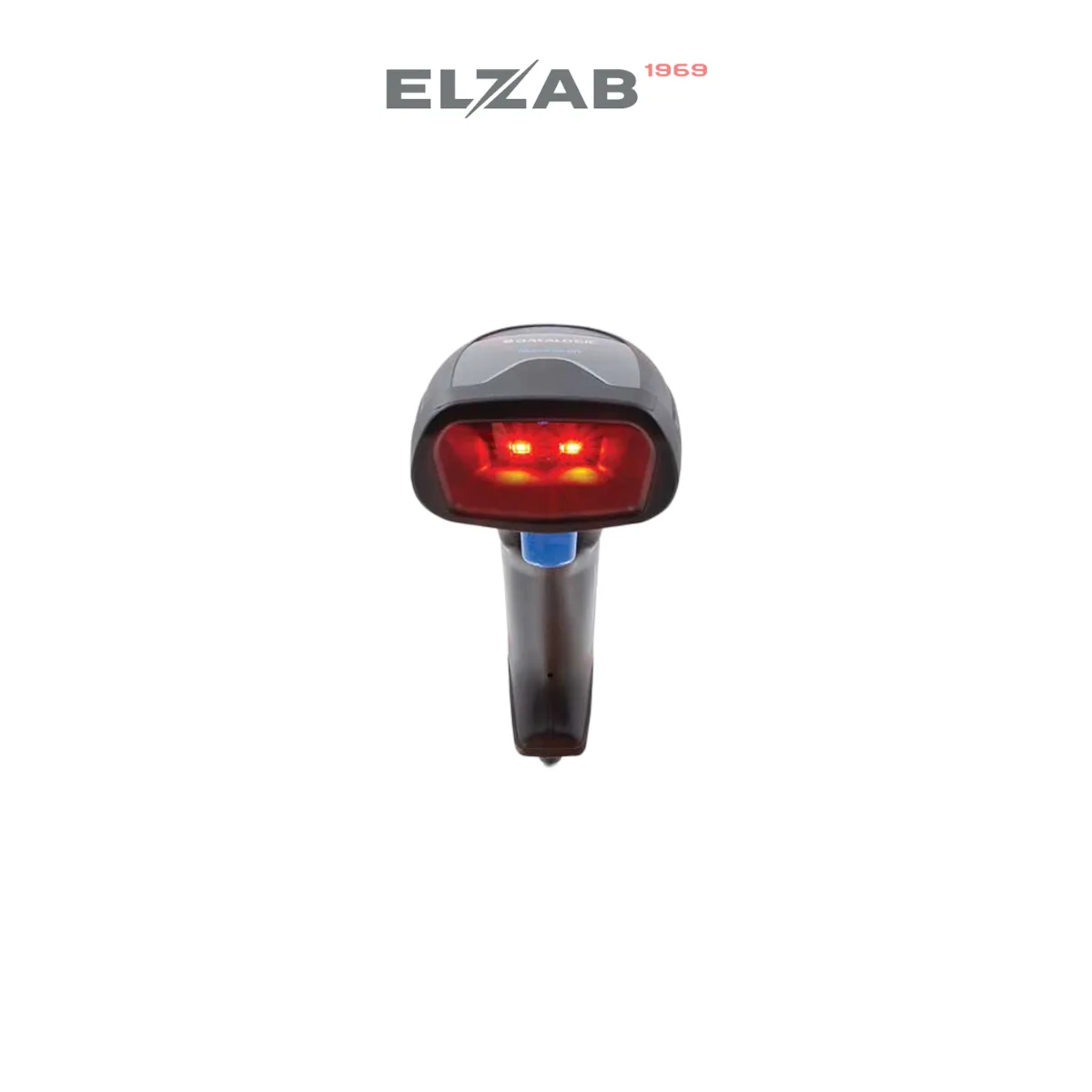 Czytnik kodów kreskowych ELZAB QUICKSCAN QD2590 - widok z frontu z włączonym czytnikiem