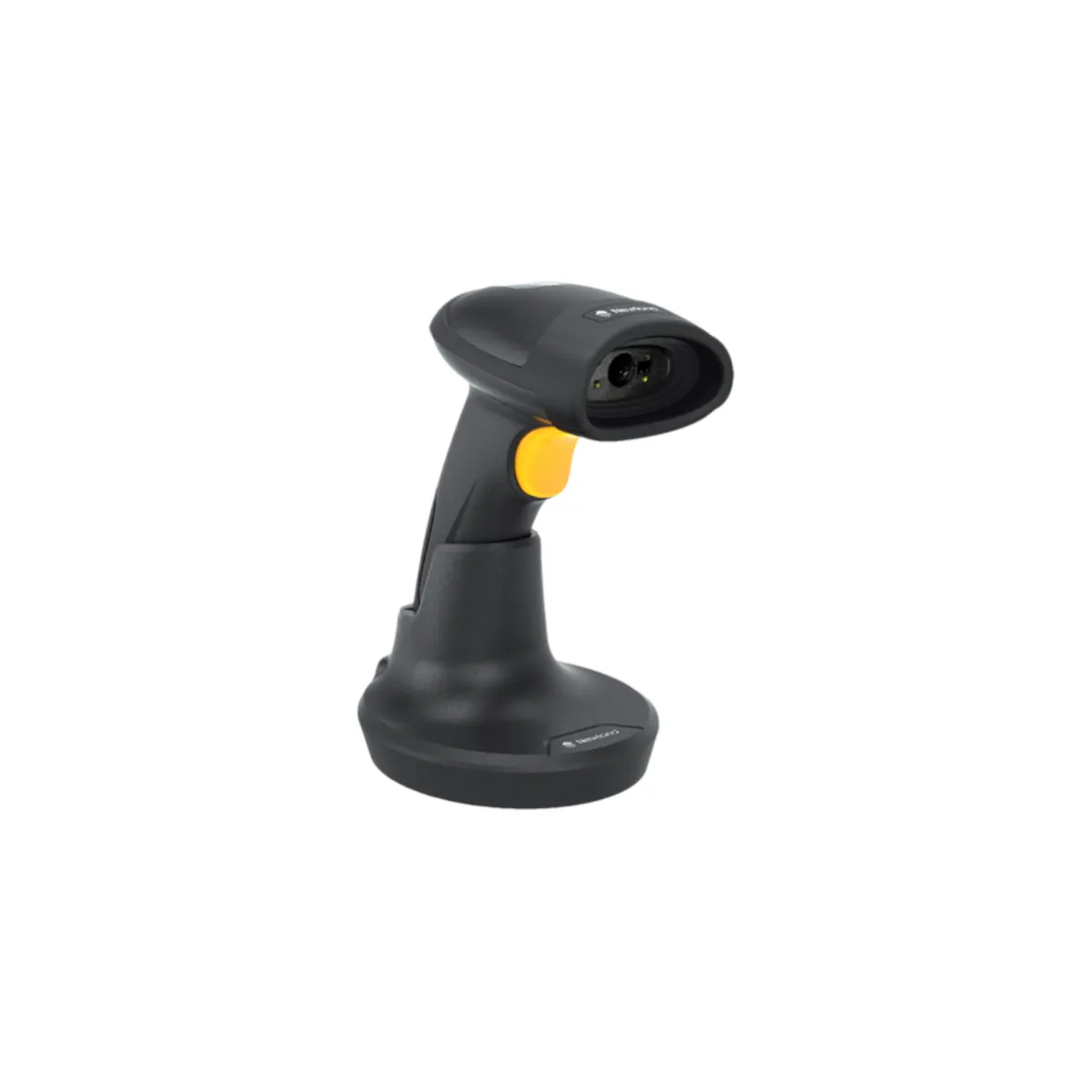 Czytnik kodów kreskowych NEWLAND HR32 MARLIN BT SD - widok z boku pod kątem wraz z podstawką