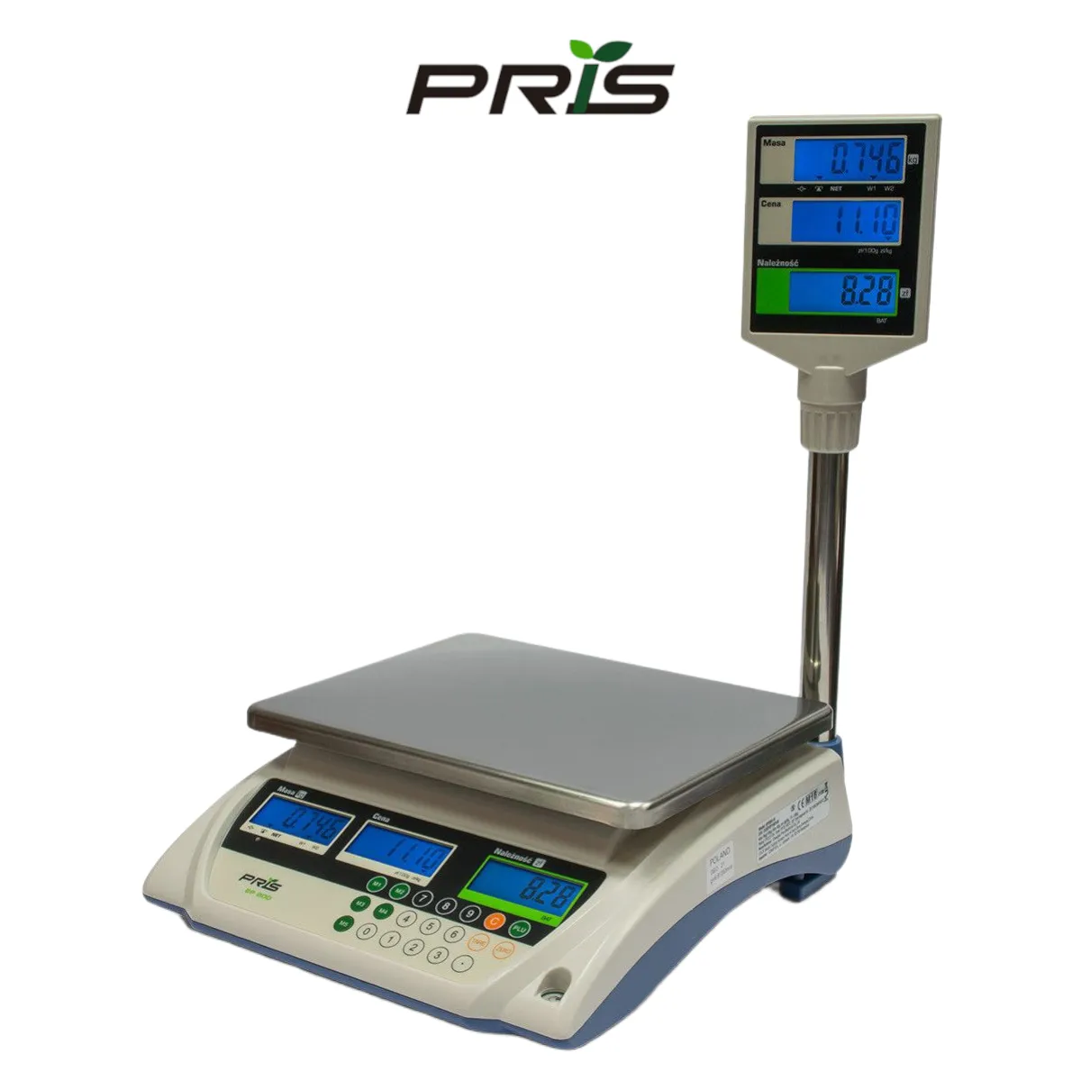 Waga kalkulacyjna PRIS EP-200T - widok z przodu pod kątem z zamontowanym wysięgnikiem