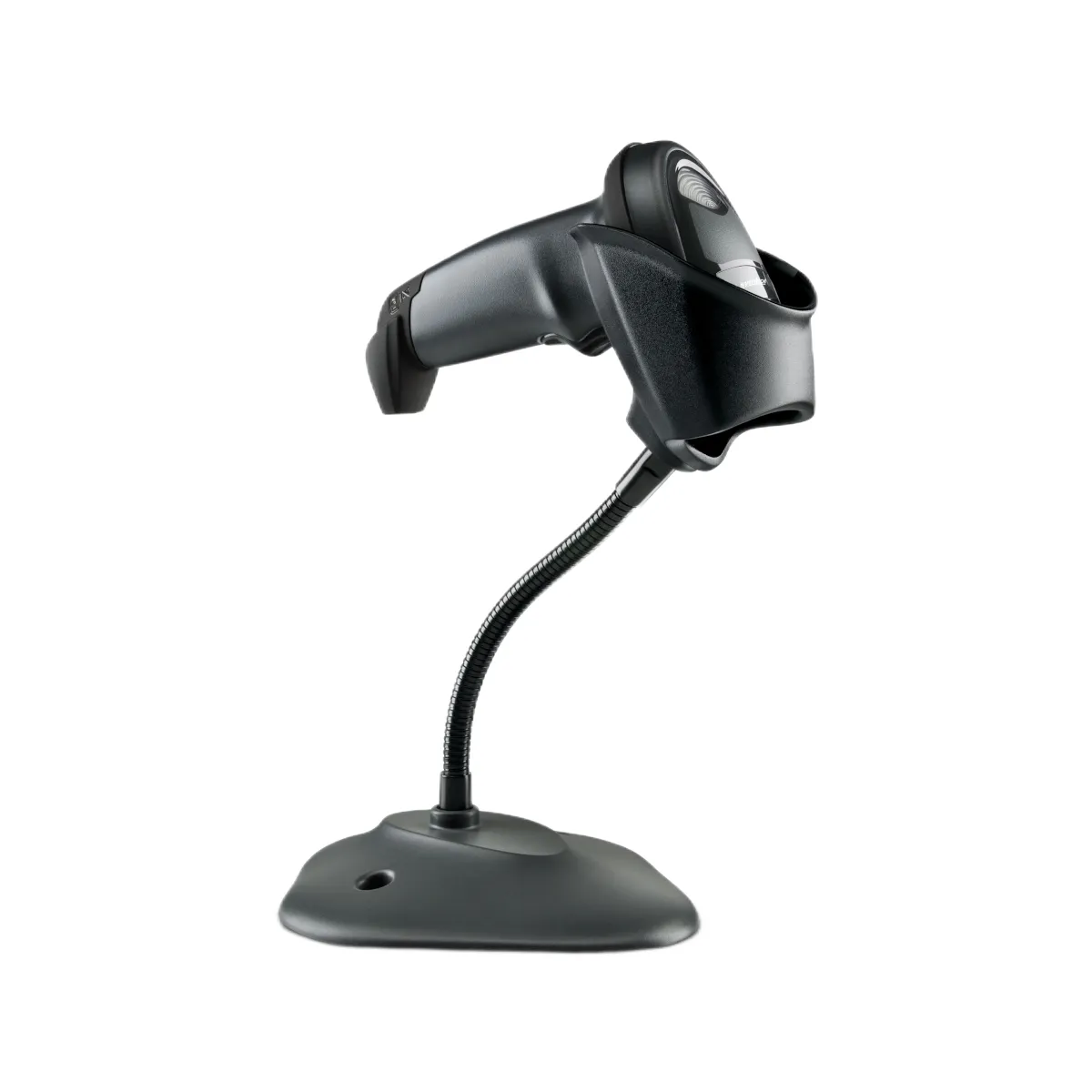 Czytnik kodów kreskowych ZEBRA LI2208 PRZEWODOWY - widok z boku pod kątem z podstawką