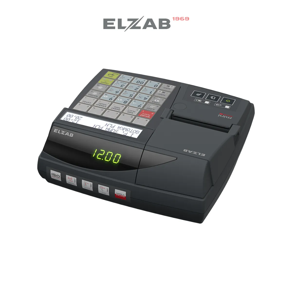 Kasa fiskalna ELZAB MINI LAN/BT/GPRS - widok z przodu pod kątem