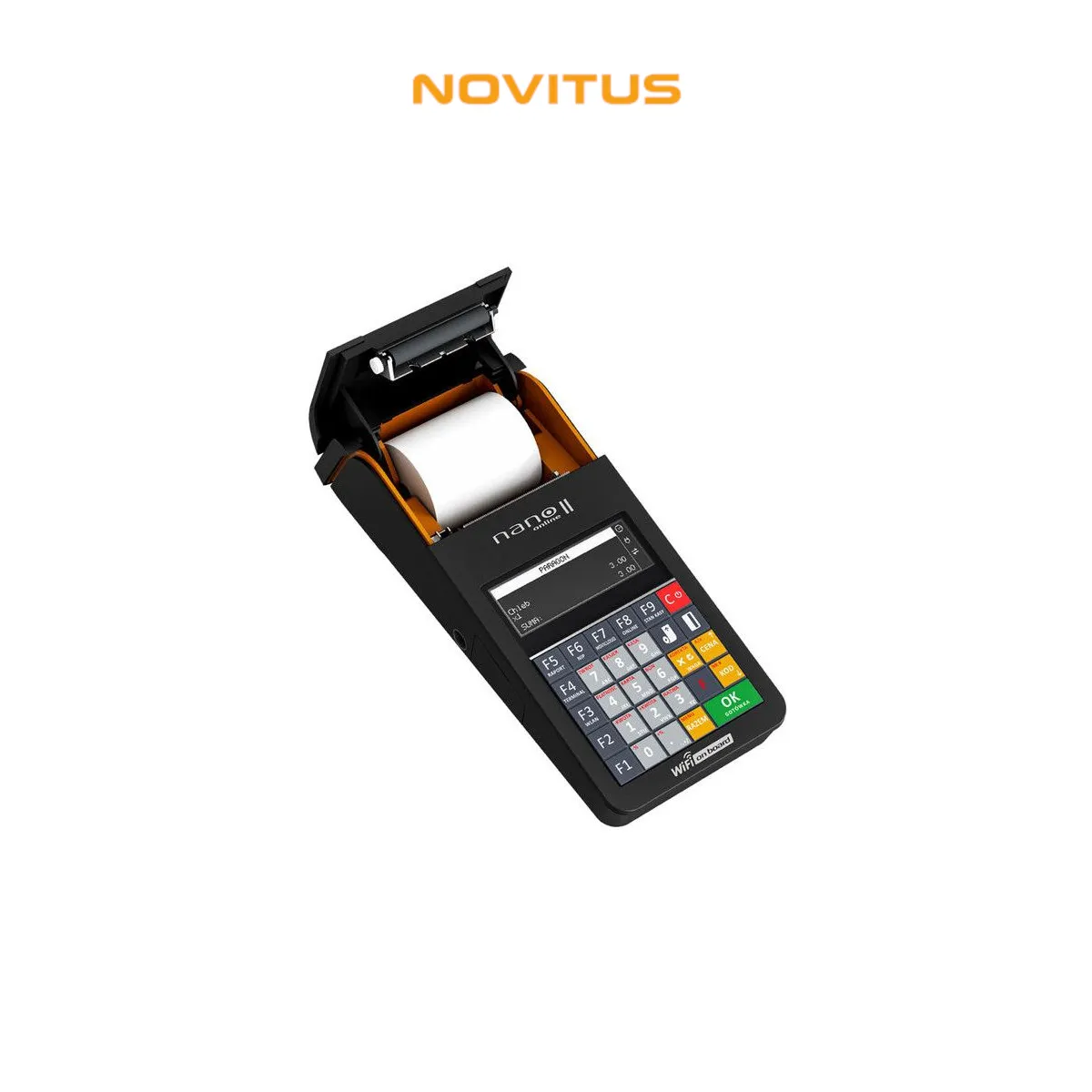 Kasa fiskalna NOVITUS NANO II ONLINE GSM24m - widok z boku pod kątem