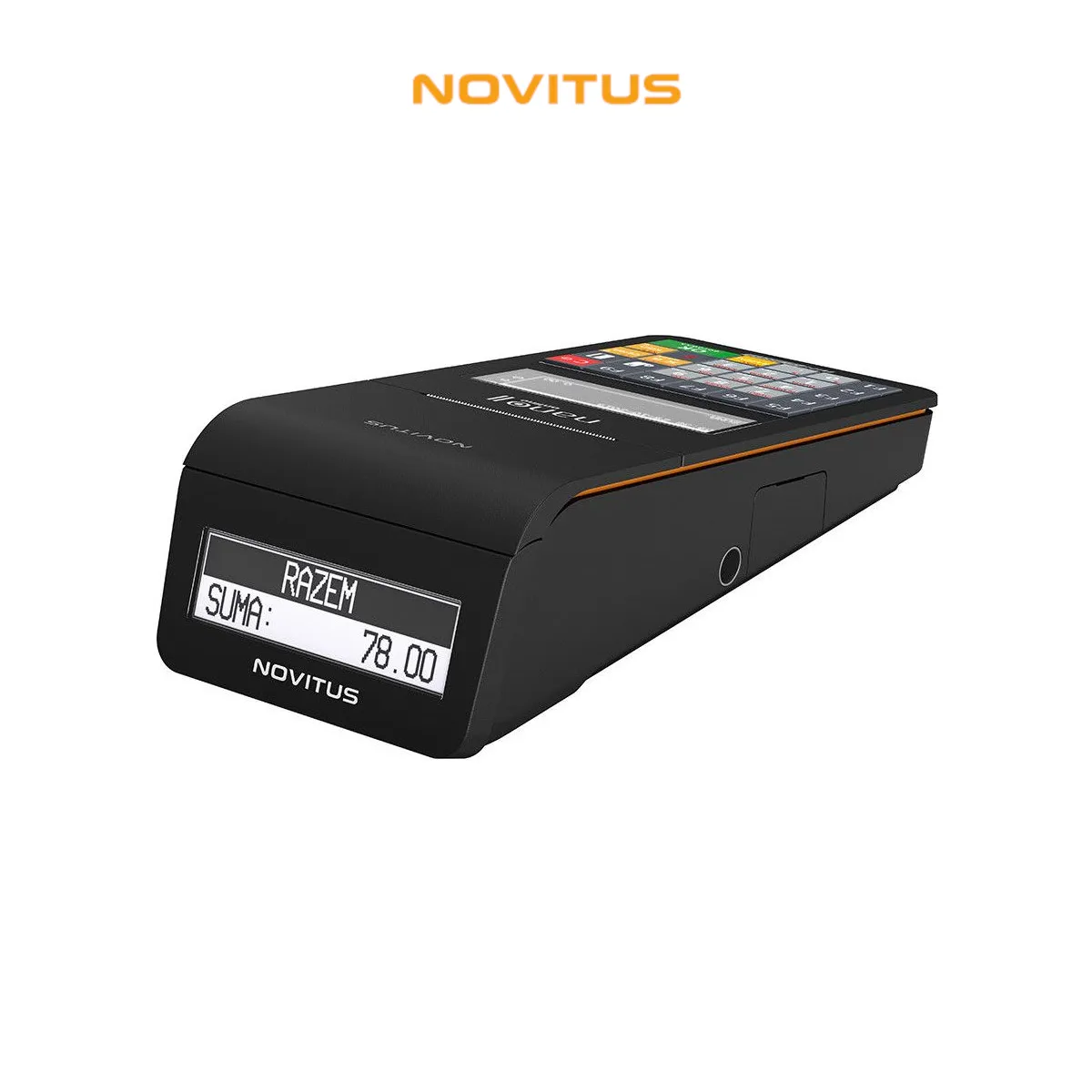 Kasa fiskalna NOVITUS NANO II ONLINE GSM24m - widok z przodu pod kątem