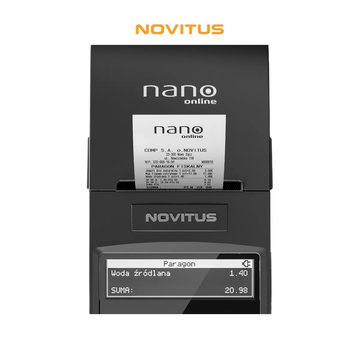Kasa fiskalna NOVITUS NANO ONLINE GSM24 - widok z góry