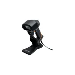 Czytnik kodów kreskowych NEWLAND NVH300 ANGLER DP - widok z boku pod kątem wraz z podstawką