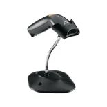 Czytnik kodów kreskowych ZEBRA LS1203 PRZEWODOWY - widok z boku pod kątem z podstawką